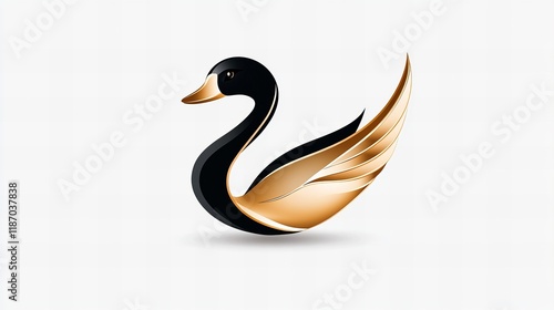 Fototapeta Naklejka Na Ścianę i Meble -  Elegant black and gold swan design.  A sophisticated graphic for logos or branding.