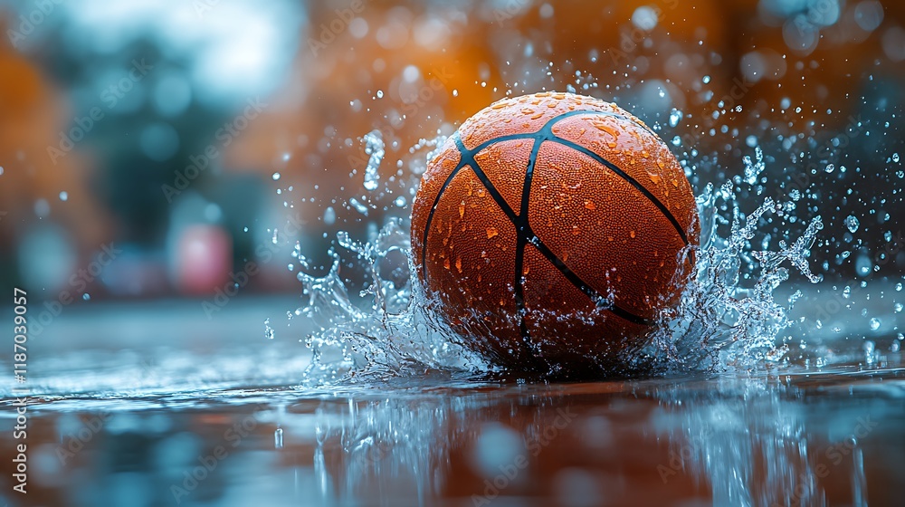 A basketball splashing into water A basketball splashing into water
