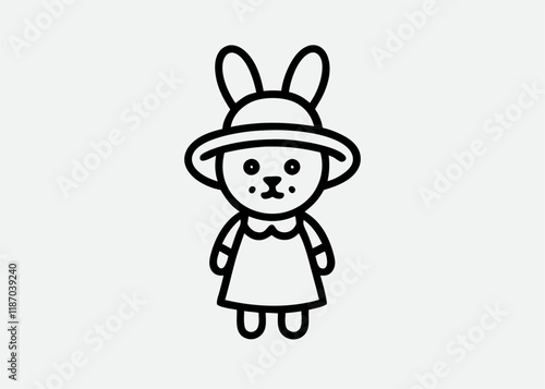 Black silhouette rabbit girl in a dress sketch hand drawn in doodle style illustration