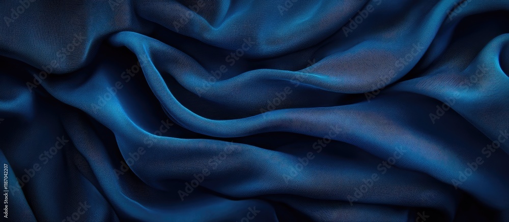 Obraz premium Elegant Deep Blue Fabric Texture with Soft Drapes and Ample Copyspace for Creative Text or Branding Needs