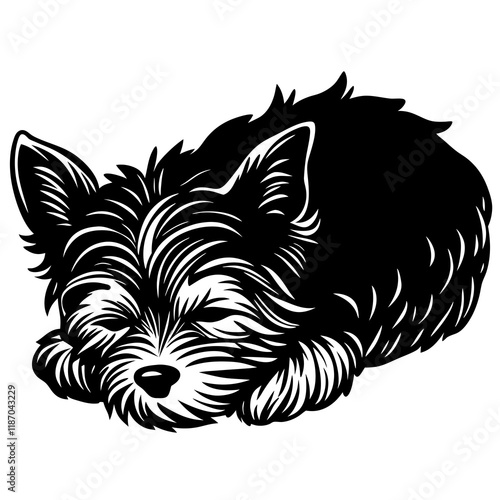 Yorkshire terrier Dog Sleeping black silhouette vector,  silhouette Design vector icon with white background	