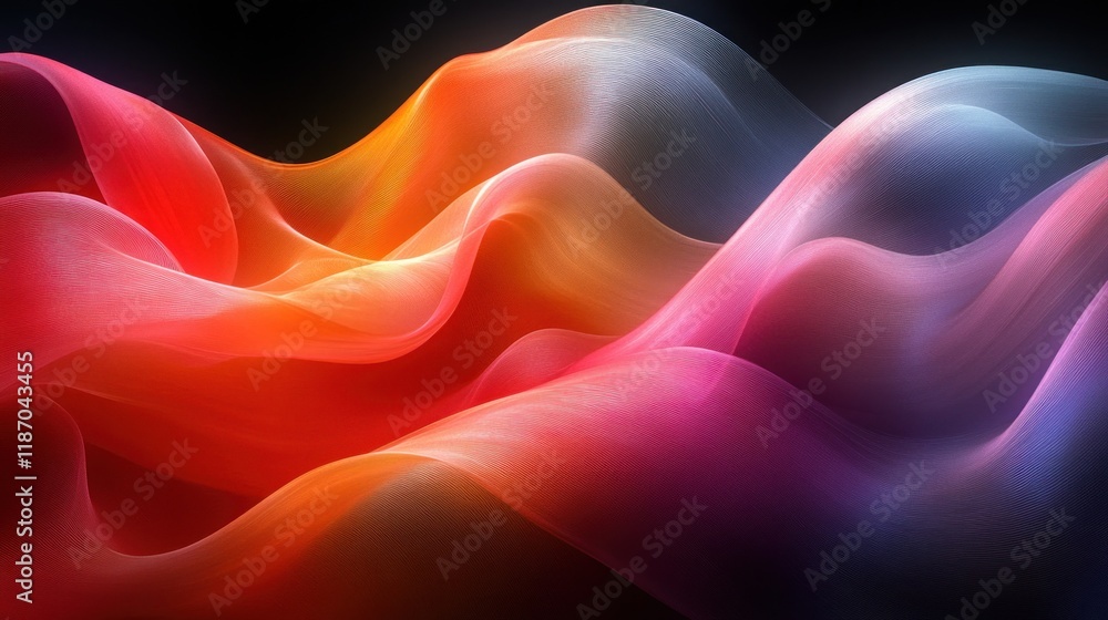 Obraz premium Colorful abstract waves flowing on dark background.