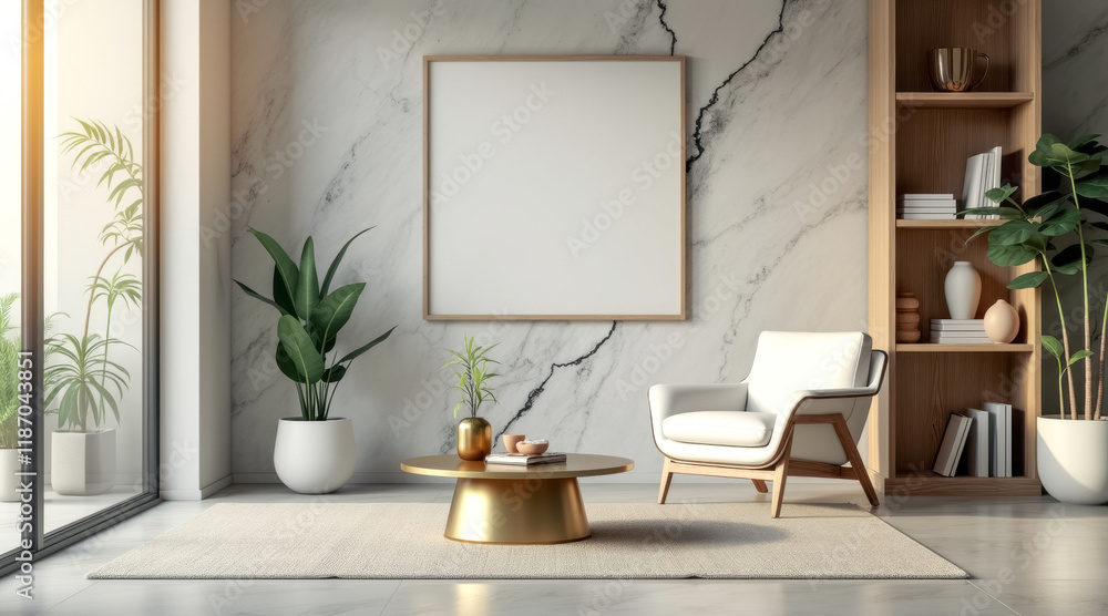 Fototapeta premium modern living room with white armchair gold coffee table