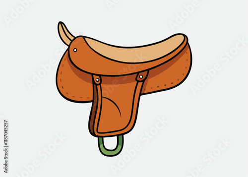 Horse saddle. riding seat. Old leather accessory for horse vector cartoon illustration isolated on white background