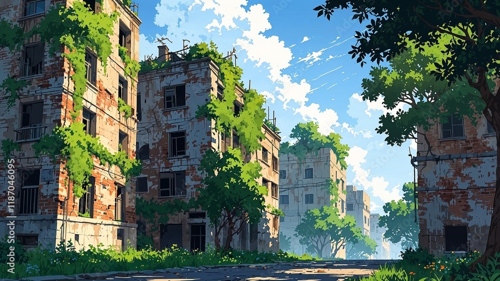 Obraz premium Abandoned Buildings Reclaimed by Nature