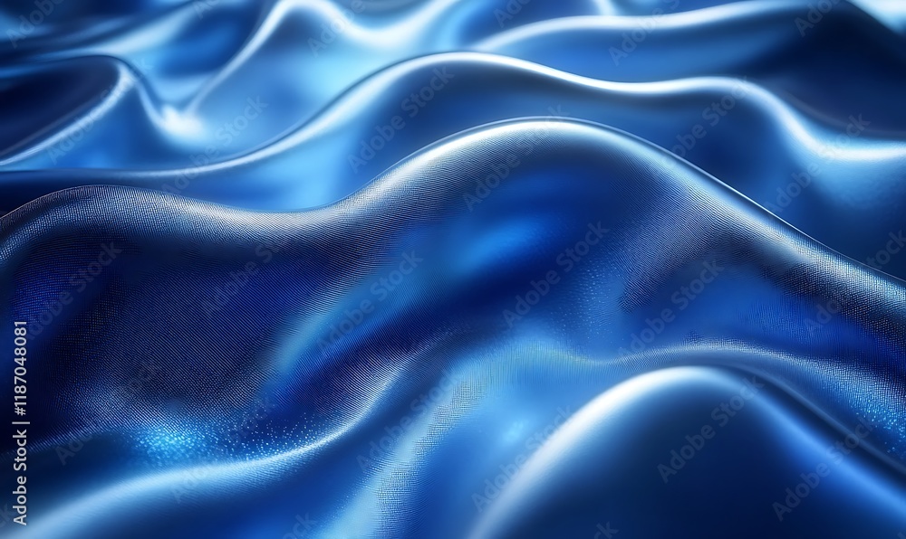 Fototapeta premium Abstract Blue Cloth Rendered in 3D, Featuring Elegant Wavy Patterns and Light Reflections