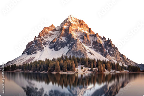 Majestic snowcapped mountain reflected in a tranquil lake serene winter landscape peaceful nature scene photo