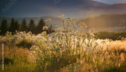 Obraz na płótnie blossom of the meadow herb on inexperienced heritage