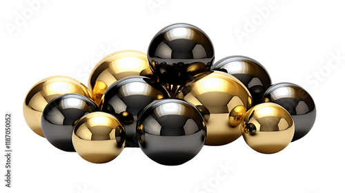 Luxury Gold and Black Sphere isolated on transparent background	 photo