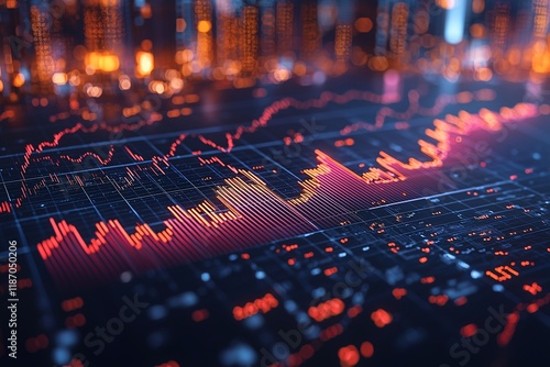 Abstract financial graph with uptrend line in stock market, Finance concept and business photo