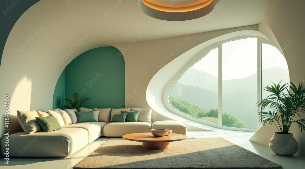 serene modern living room with panoramic mountain view serene modern living room with panoramic mountain view