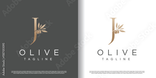 Olive logo design vector with initial letter J and modern concept Premium Vector