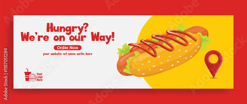 Food and restaurant horizontal banner ad template, online Food delivery social media cover header and website banner, advertising editable template, horizontal banner for restaurant or cafe