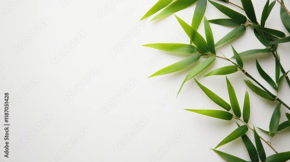 Fototapeta premium Bamboo Leaves Arranged Elegantly on a Clean White Background for Natural and Tropical Themes