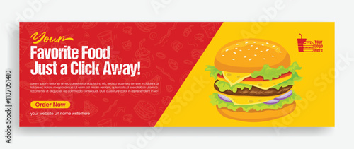 Food and restaurant horizontal banner ad template, online Food delivery social media cover header and website banner, advertising editable template, horizontal banner for restaurant or cafe