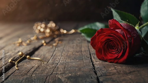 Fototapeta Naklejka Na Ścianę i Meble -  red rose on wooden background
