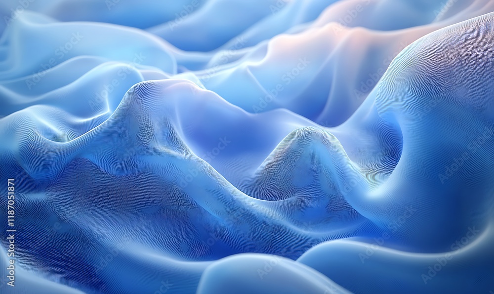 Fototapeta premium bstract Blue Wavy Cloth Flowing Gracefully with Light-Reflecting Surfaces