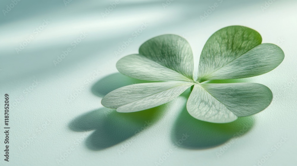 A Single Four Leaf Clover on Light Green Background A Single Four Leaf Clover on Light Green Background