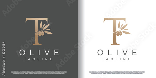 Olive logo design vector with initial letter T and modern concept Premium Vector