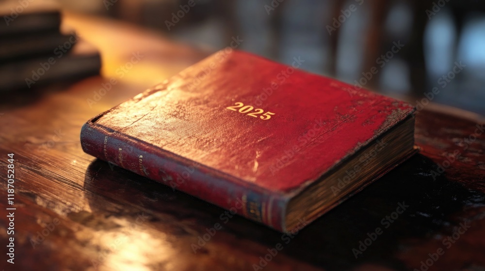 red book displaying numbers 2025. new knowledge and beginnings. hobbies and reading. literature and study red book displaying numbers 2025. new knowledge and beginnings. hobbies and reading. literature and study