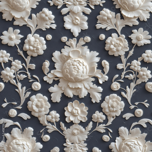 Elegant floral relief design on dark background photo