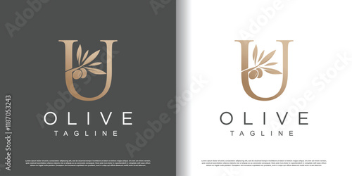 Olive logo design vector with initial letter U and modern concept Premium Vector