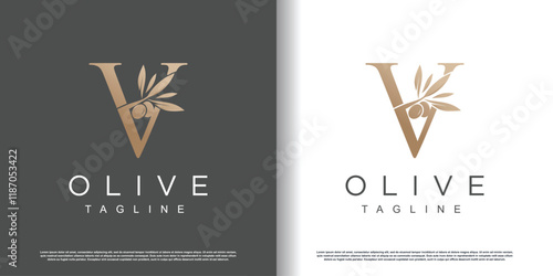 Olive logo design vector with initial letter V and modern concept Premium Vector