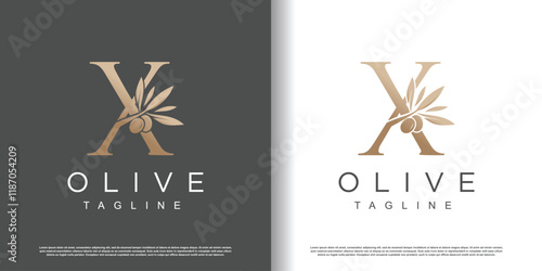 Olive logo design vector with initial letter X and modern concept Premium Vector