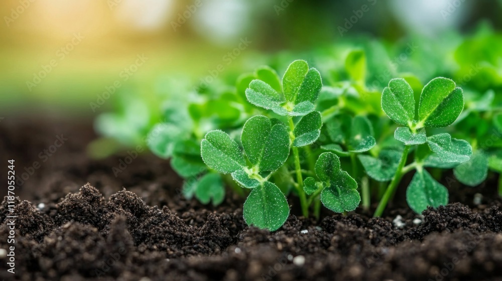 Lush Green Seedlings Sprouting in Rich Soil Lush Green Seedlings Sprouting in Rich Soil