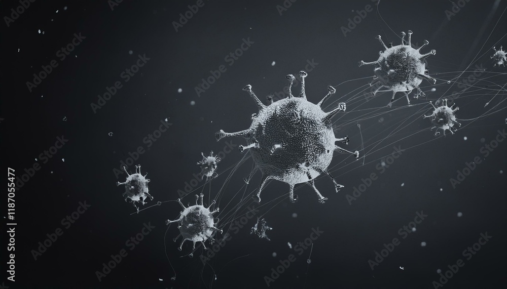 Obraz premium Green virus particles floating in the air and connecting to each other, symbolizing the spread of an infectious disease