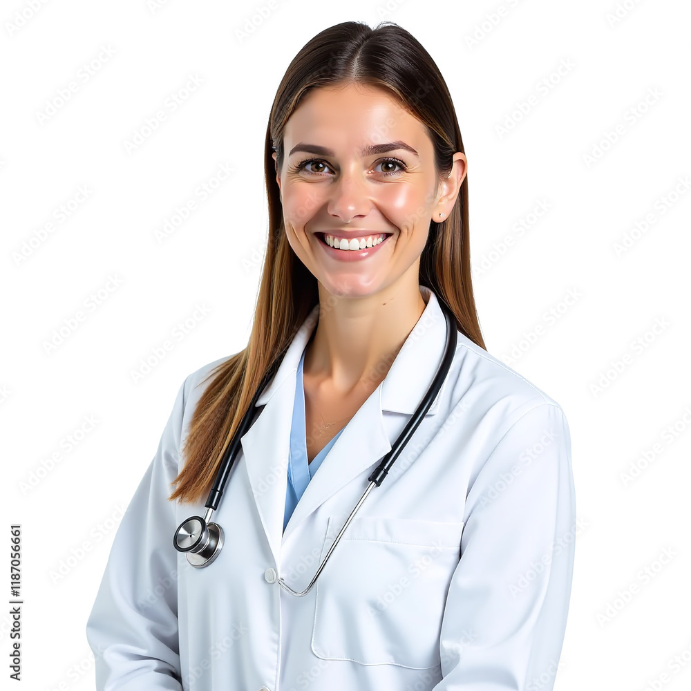 Confident Professional Female Doctor with Stethoscope, Transparent White Background, High-Resolution PNG Confident Professional Female Doctor with Stethoscope, Transparent White Background, High-Resolution PNG