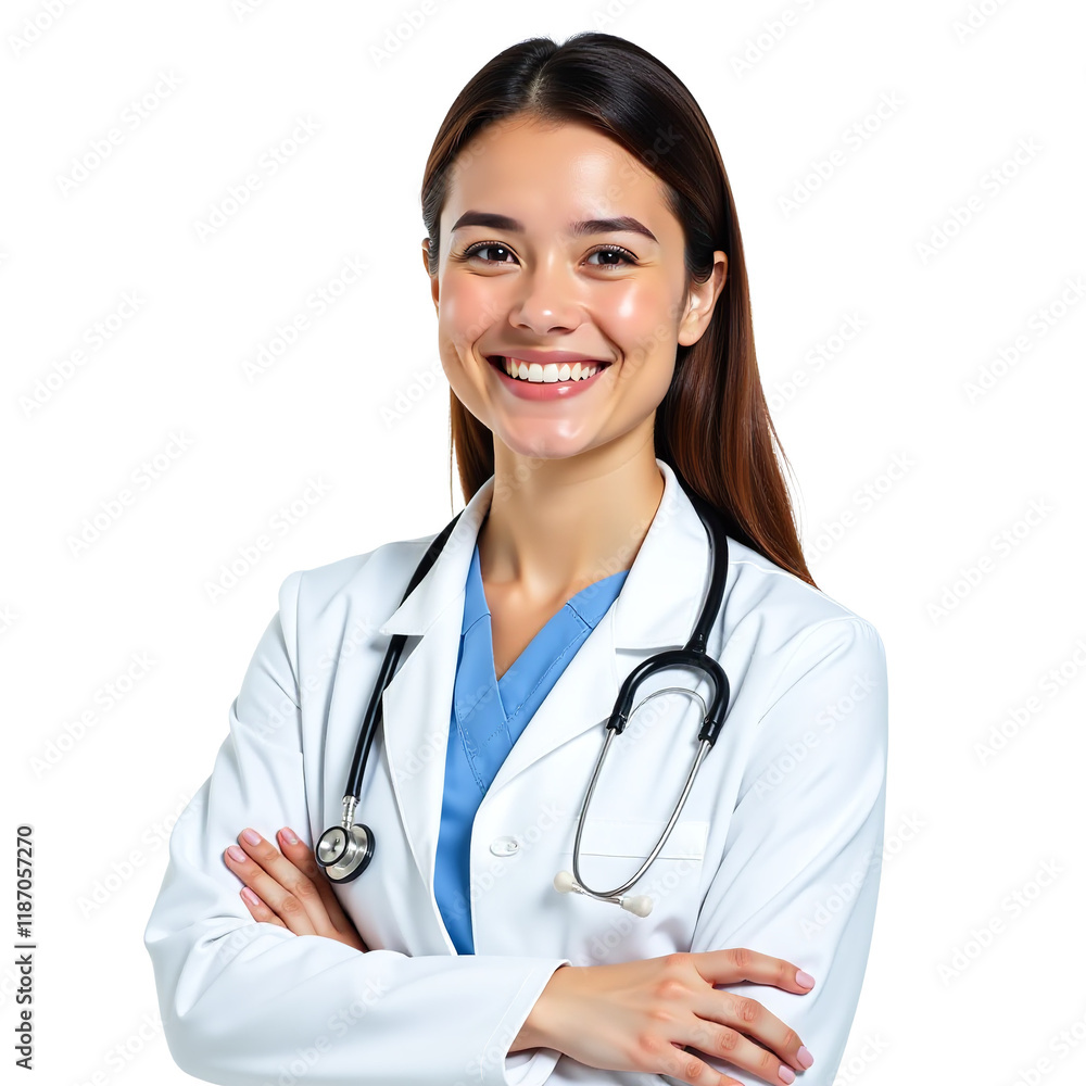 Female Doctor with Stethoscope Isolated on White Transparent Background Female Doctor with Stethoscope Isolated on White Transparent Background