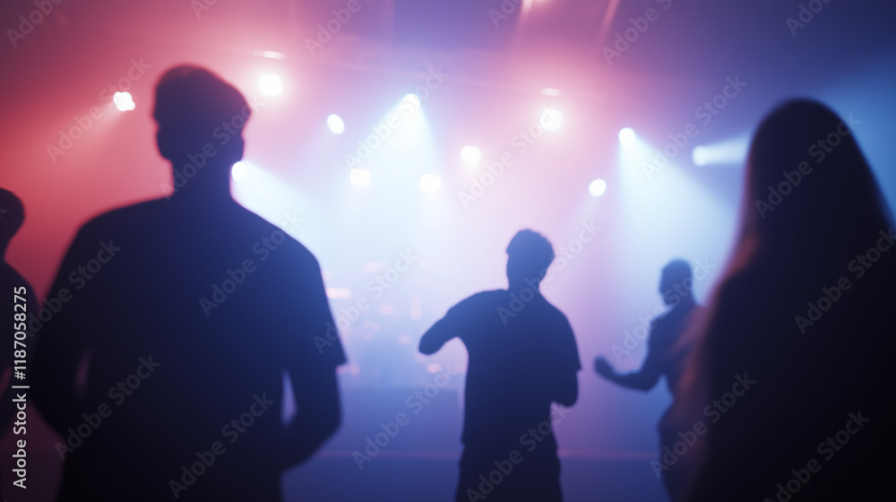 Fototapeta premium Friends Dancing at Music Club with Colorful Stage Lights