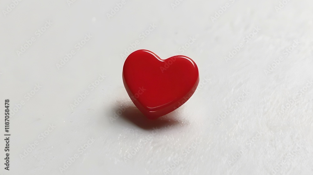 Fototapeta premium red heart-shaped button on a smooth white surface with soft lighting 