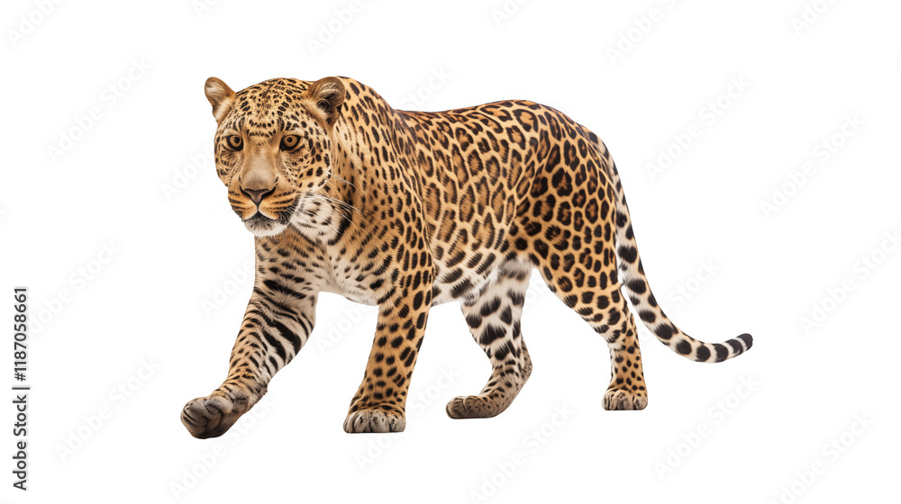 Obraz premium Majestic Leopard Walking isolated on transparent background 