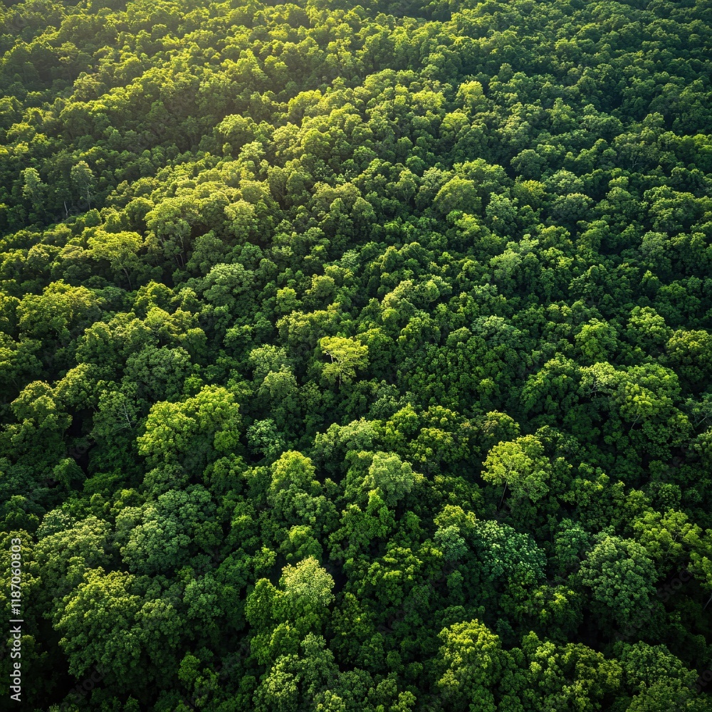 Naklejka premium Lush Green Forest Canopy Aerial View Nature Photography