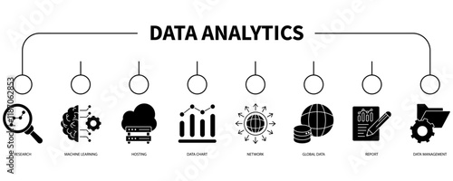 Data analytics banner web icon vector illustration concept
