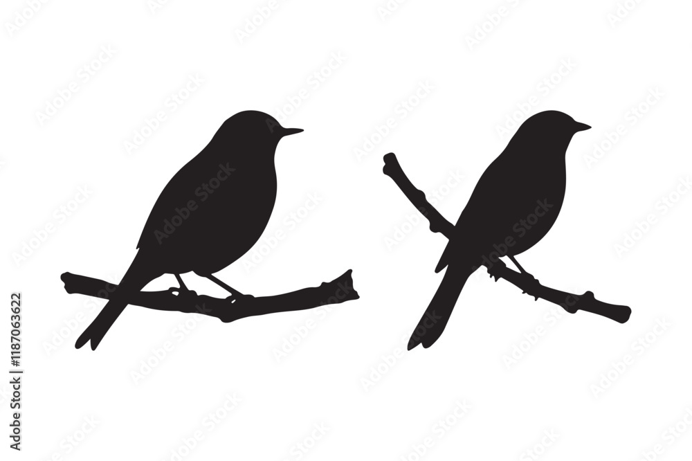 Obraz premium Silhouette Illustration of Two Birds Perched on Branches