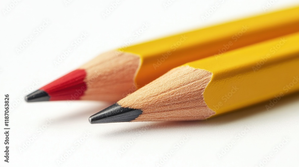 Fototapeta premium Vivid Pencil Set with Red Leads on a White Surface