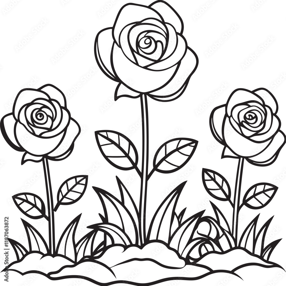 custom made wallpaper toronto digitalSimple Rose Outline for Kids and Adult Coloring Activities