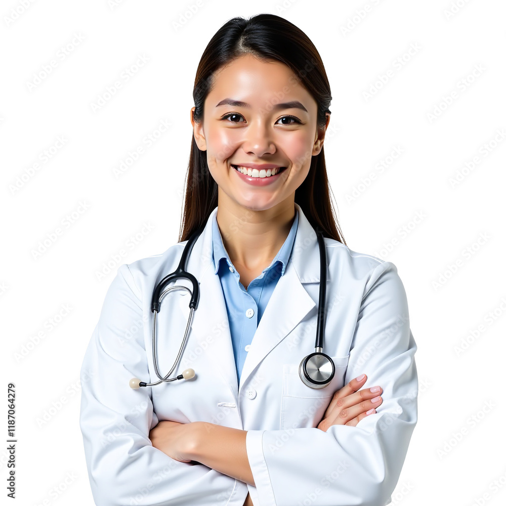 Female Doctor Portrait with Medical Stethoscope on Transparent Background Female Doctor Portrait with Medical Stethoscope on Transparent Background