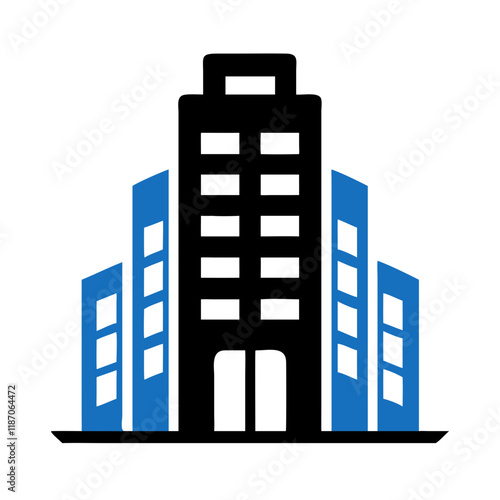 Corporate building icon with high-rise structure