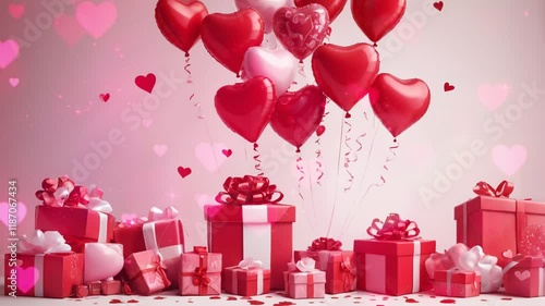 valentine's day celebration with gifts and balloons. smooth 4k looping video