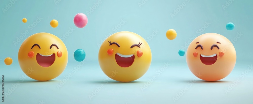 Emoji caring 3d emoticons characters vector set. Emoticon facial expression in friendly, salute, kind, approved, hug and happy face graphic elements. Vector illustration emojis caring icon collection