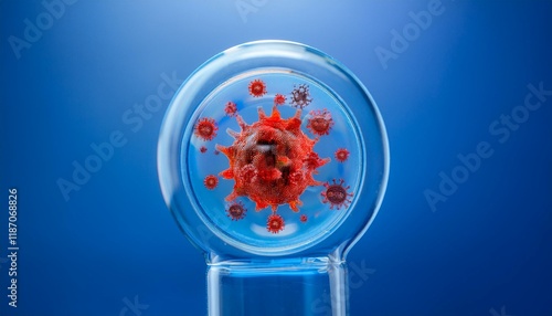 Virus particles trapped in a glass bottle