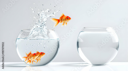 Two Glass Fishbowls on White Surface With Soft Blue Gradient Background | Round Fish Aquarium