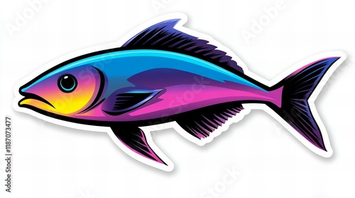 Vibrant illustration of a fish with a gradient of blues, pinks, and purples.  A bold graphic design. photo