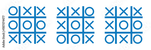 Tic tac toe doodle. Hand drawn sketch tic tac toe kids game. X-O children game set.
