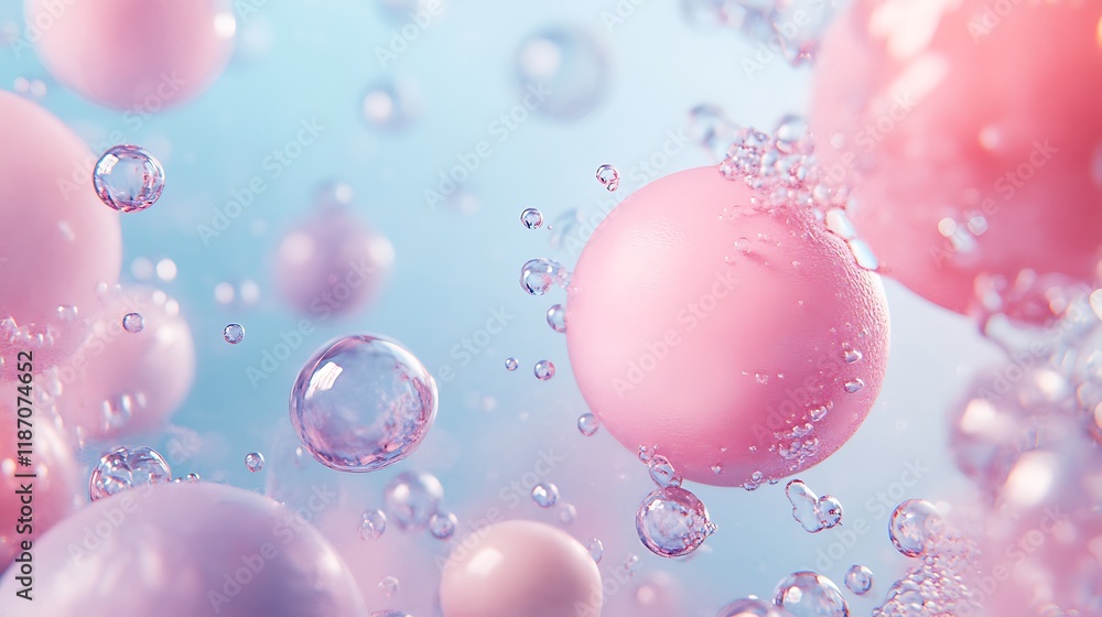 Pink and Blue Bubbles Float in Airy Space Pink and Blue Bubbles Float in Airy Space