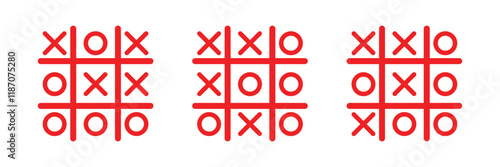 Game tic tac toe icon. Tic tac toe icon sign. Simple thin line flat symbol, Cross and tick kids game in black, O X game symbol. 